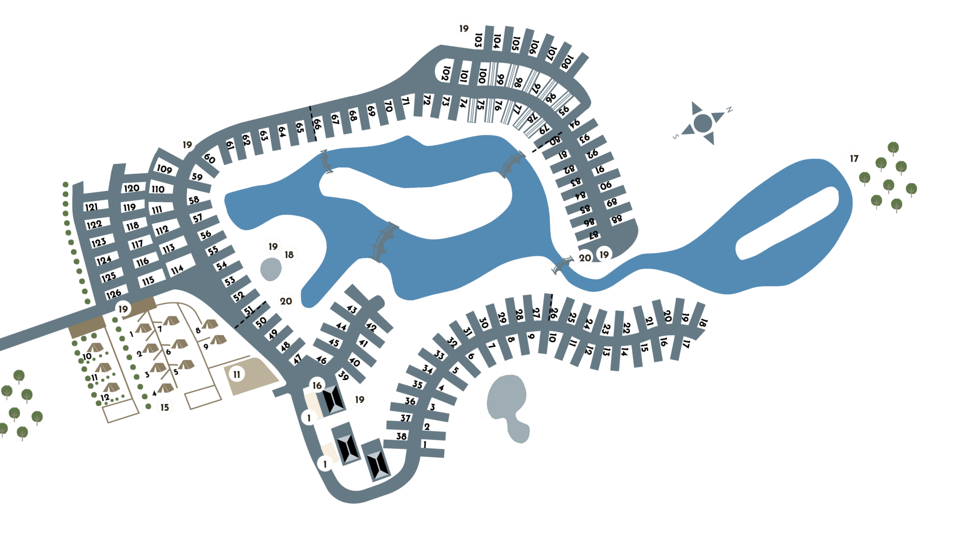 kort med numre med 12 telte beskåret